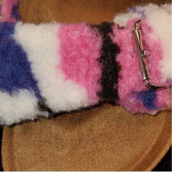 R2 Bernette Multi Color Fuzzy SlipOn Sherpa Strap Faux Suede Camo Sandals 11 New - Picture 4 of 5
